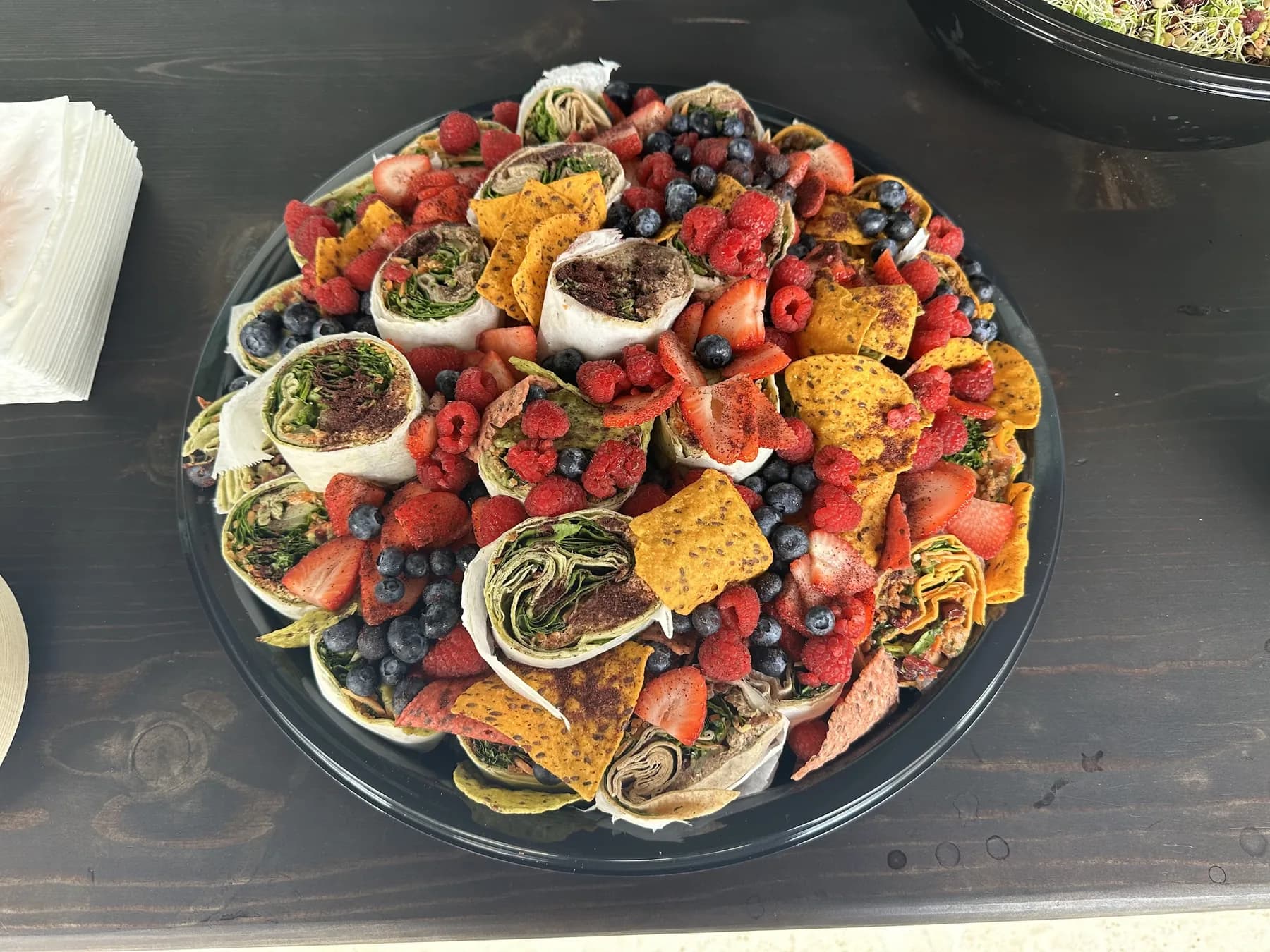 A colorful fruit platter prepared for Raw South catering.